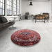 Round Mid-Century Modern Pink Brown Pink Oriental Rug in a Office, urb2107