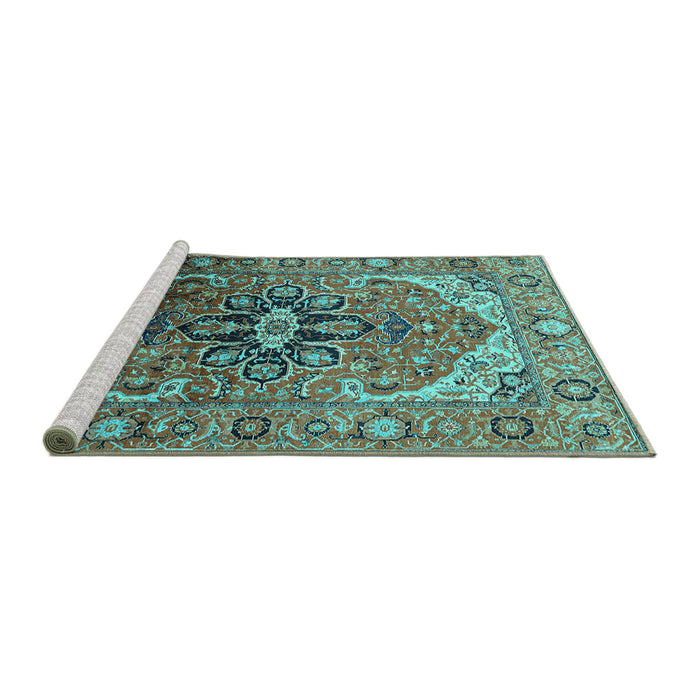 Sideview of Machine Washable Oriental Turquoise Industrial Area Rugs, wshurb2107turq