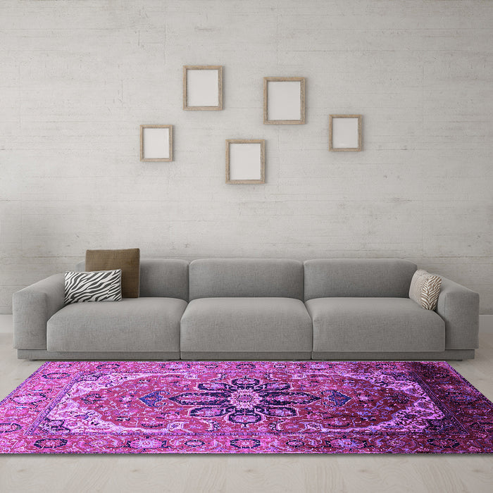 Machine Washable Oriental Purple Industrial Area Rugs in a Living Room, wshurb2107pur