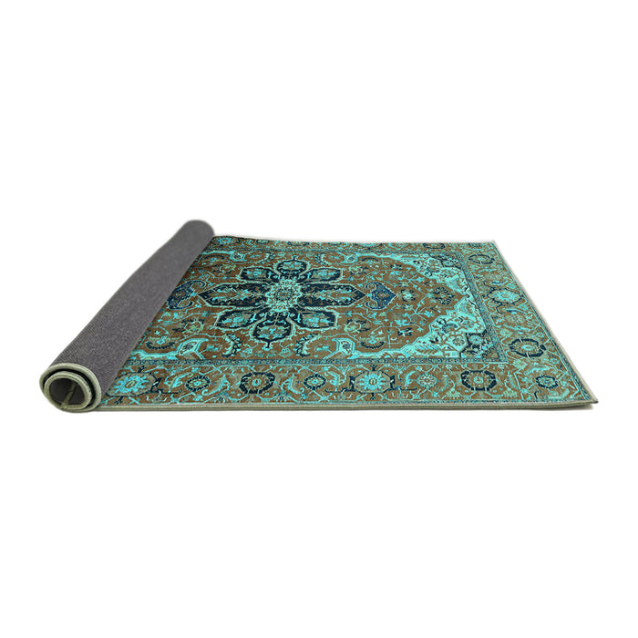 Sideview of Oriental Turquoise Industrial Rug, urb2107turq