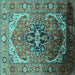 Square Oriental Turquoise Industrial Rug, urb2107turq