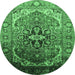 Round Machine Washable Oriental Emerald Green Industrial Area Rugs, wshurb2107emgrn