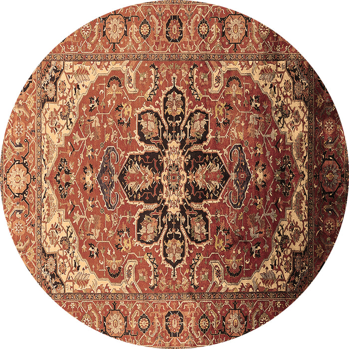 Round Machine Washable Oriental Brown Industrial Rug, wshurb2107brn