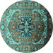 Round Oriental Turquoise Industrial Rug, urb2107turq