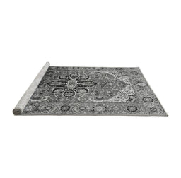 Sideview of Machine Washable Oriental Gray Industrial Rug, wshurb2107gry
