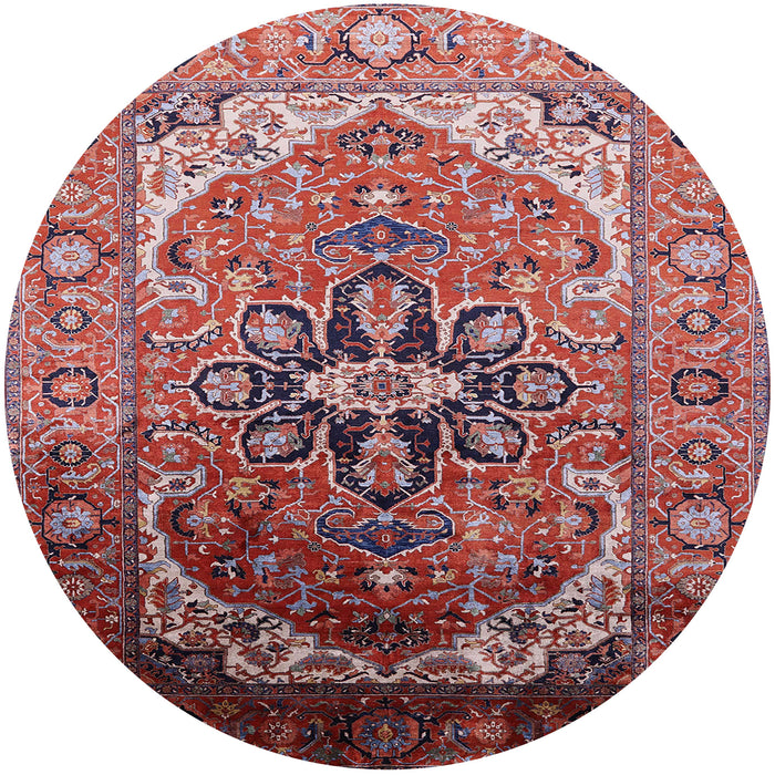 Round Mid-Century Modern Pink Brown Pink Oriental Rug, urb2107