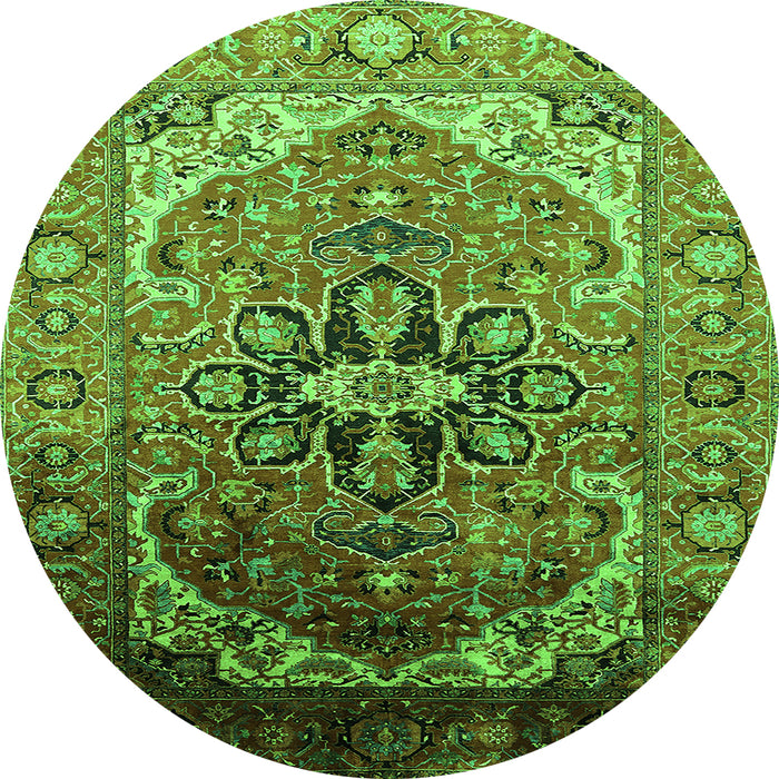 Round Oriental Green Industrial Rug, urb2107grn