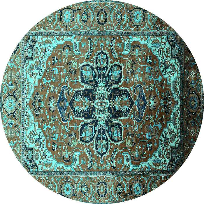 Round Machine Washable Oriental Turquoise Industrial Area Rugs, wshurb2107turq