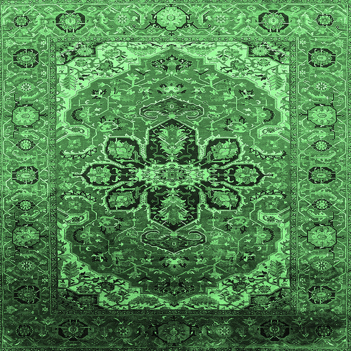 Square Machine Washable Oriental Emerald Green Industrial Area Rugs, wshurb2107emgrn