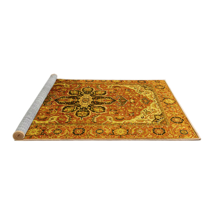 Sideview of Machine Washable Oriental Yellow Industrial Rug, wshurb2107yw
