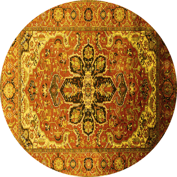 Round Oriental Yellow Industrial Rug, urb2107yw