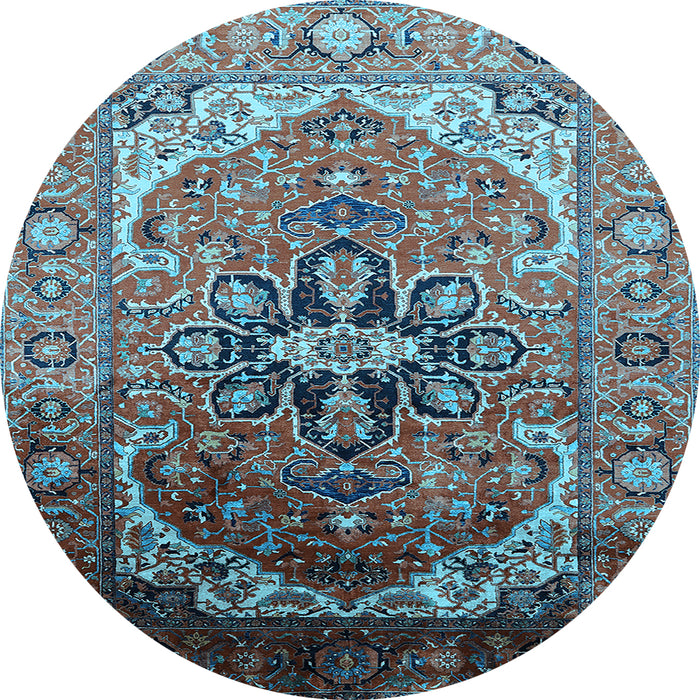 Round Machine Washable Oriental Light Blue Industrial Rug, wshurb2107lblu