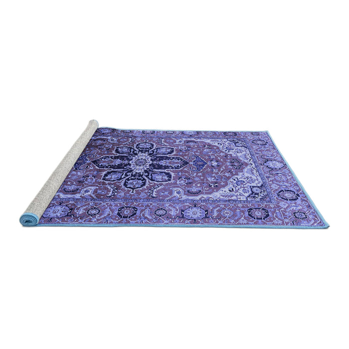 Sideview of Machine Washable Oriental Blue Industrial Rug, wshurb2107blu