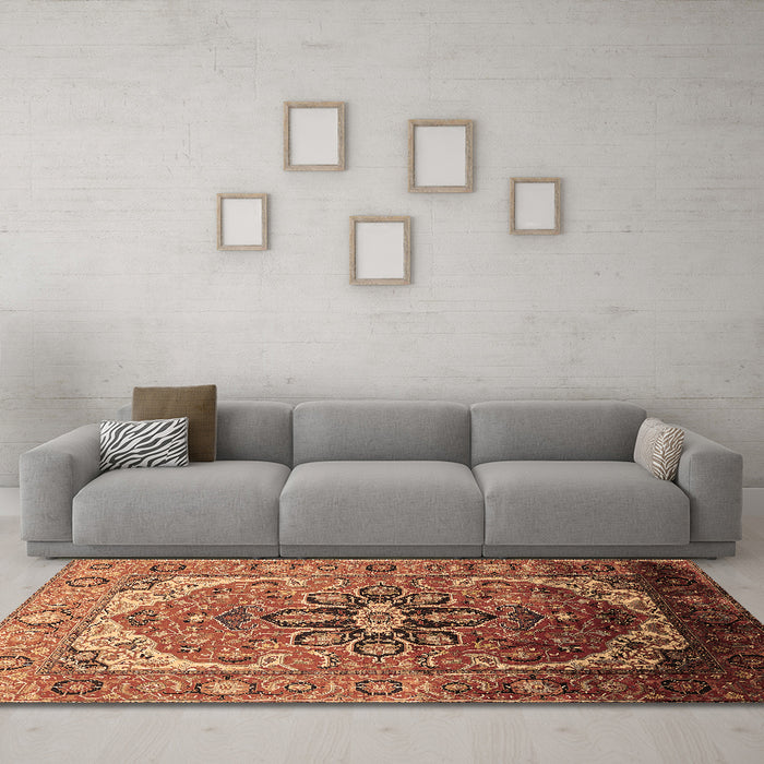 Machine Washable Oriental Brown Industrial Rug in a Living Room,, wshurb2107brn