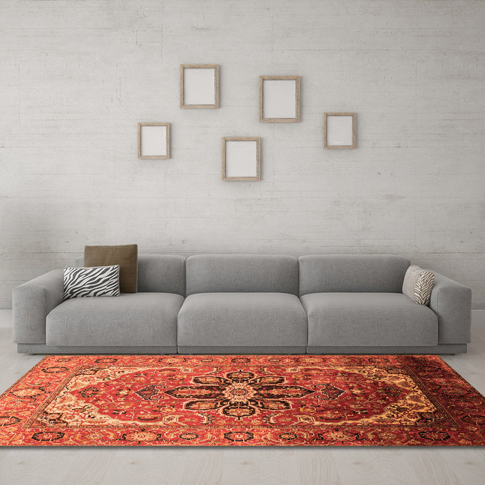 Machine Washable Oriental Orange Industrial Area Rugs in a Living Room, wshurb2107org