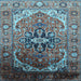 Square Machine Washable Oriental Light Blue Industrial Rug, wshurb2107lblu