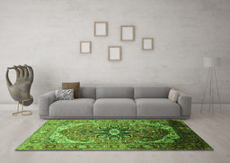 Machine Washable Oriental Green Industrial Area Rugs in a Living Room,, wshurb2107grn