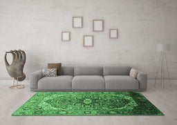 Machine Washable Oriental Emerald Green Industrial Area Rugs in a Living Room,, wshurb2107emgrn