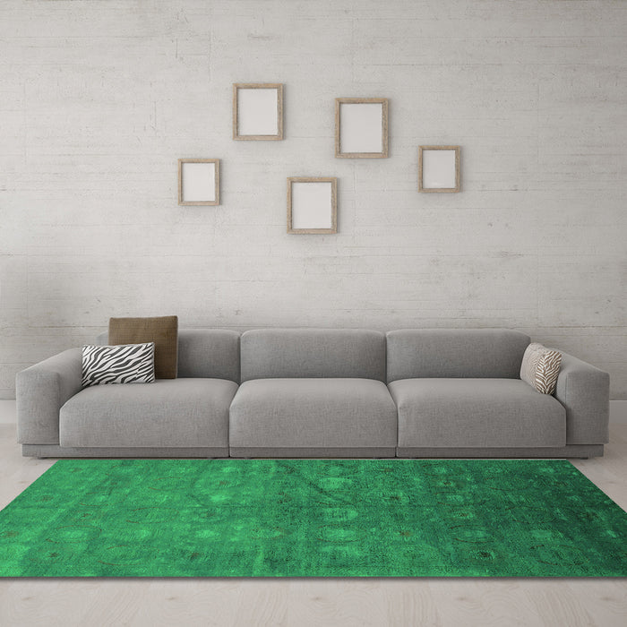 Machine Washable Oriental Green Industrial Area Rugs in a Living Room,, wshurb2108grn