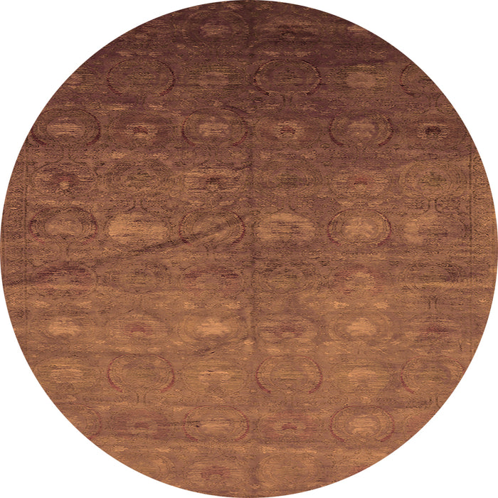 Round Machine Washable Oriental Orange Industrial Area Rugs, wshurb2108org