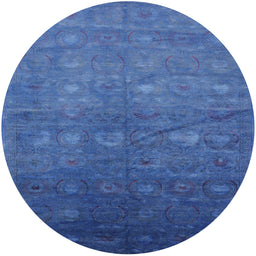 Round Machine Washable Industrial Modern Sapphire Blue Rug, wshurb2108