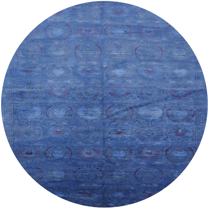 Round Machine Washable Industrial Modern Sapphire Blue Rug, wshurb2108