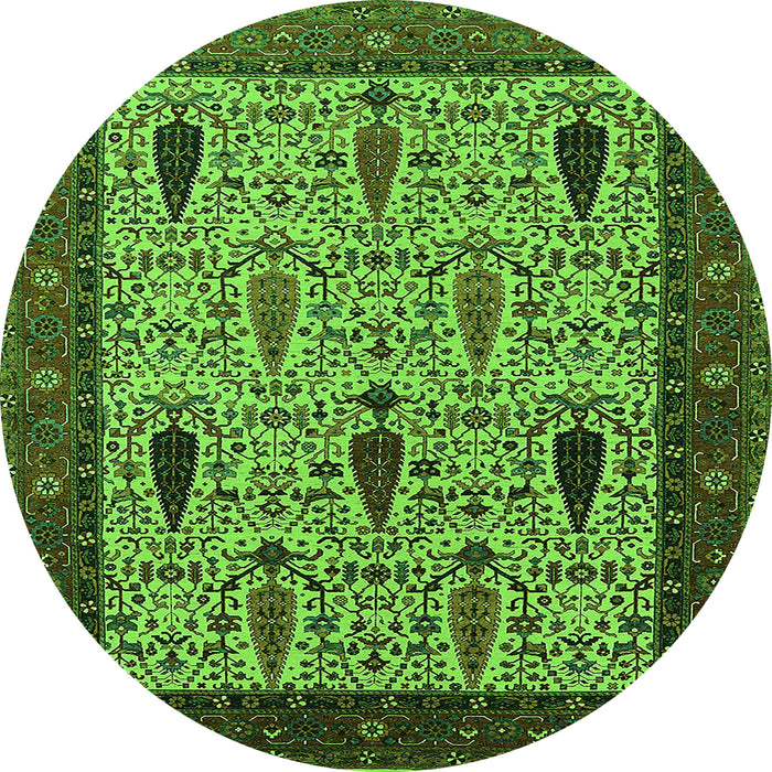 Round Machine Washable Oriental Green Industrial Area Rugs, wshurb2109grn