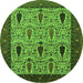 Round Machine Washable Oriental Green Industrial Area Rugs, wshurb2109grn