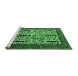 Sideview of Machine Washable Oriental Emerald Green Industrial Area Rugs, wshurb2109emgrn