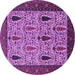 Round Machine Washable Oriental Purple Industrial Area Rugs, wshurb2109pur