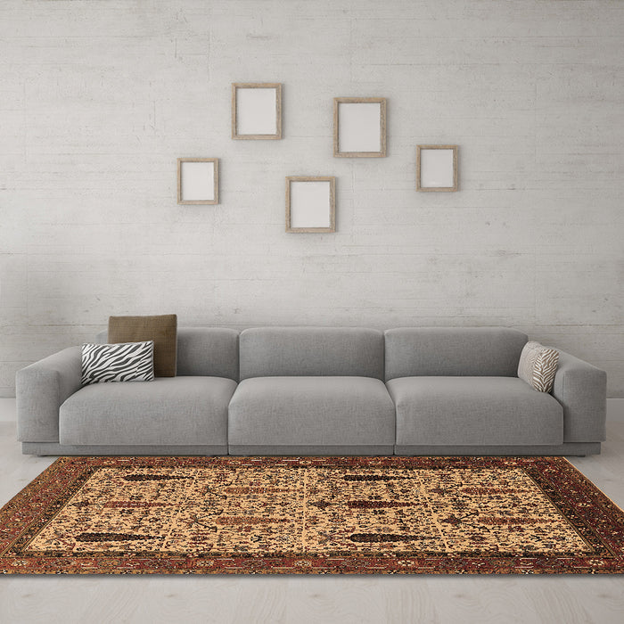Machine Washable Oriental Brown Industrial Rug in a Living Room,, wshurb2109brn