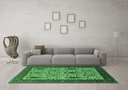 Machine Washable Oriental Emerald Green Industrial Area Rugs in a Living Room,, wshurb2109emgrn