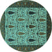 Round Oriental Turquoise Industrial Rug, urb2109turq