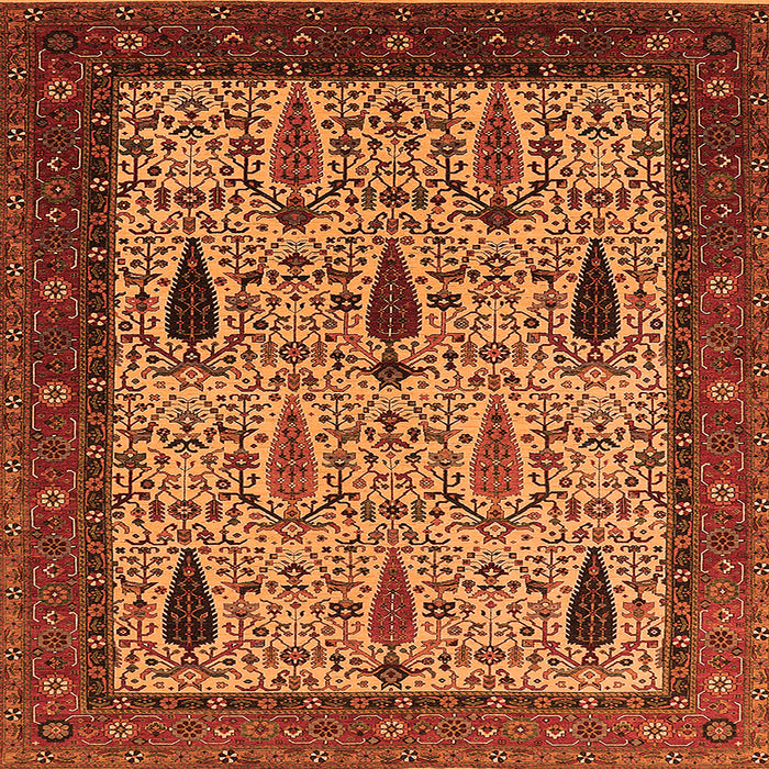 Square Machine Washable Oriental Orange Industrial Area Rugs, wshurb2109org