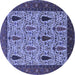 Round Machine Washable Oriental Blue Industrial Rug, wshurb2109blu