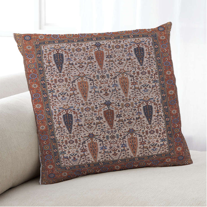 Lifestyle Image of Mid-Century Modern Urban Square Camel Brown Throw Pillow, 18 inch by 18 inch, pwurb2109