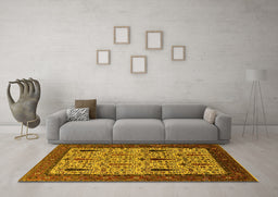 Machine Washable Oriental Yellow Industrial Rug in a Living Room, wshurb2109yw