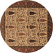 Round Machine Washable Oriental Brown Industrial Rug, wshurb2109brn