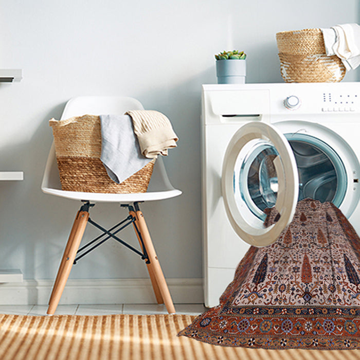 Machine Washable Industrial Modern Camel Brown Rug in a Washing Machine, wshurb2109