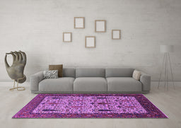 Machine Washable Oriental Purple Industrial Area Rugs in a Living Room, wshurb2109pur