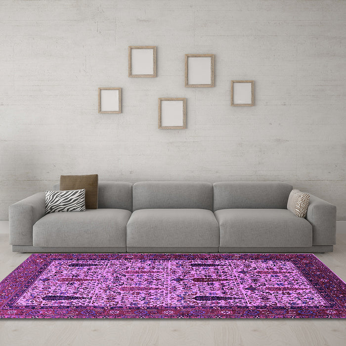 Machine Washable Oriental Purple Industrial Area Rugs in a Living Room, wshurb2109pur