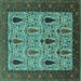 Square Oriental Turquoise Industrial Rug, urb2109turq