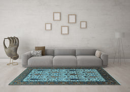 Machine Washable Oriental Light Blue Industrial Rug in a Living Room, wshurb2109lblu