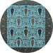 Round Machine Washable Oriental Light Blue Industrial Rug, wshurb2109lblu