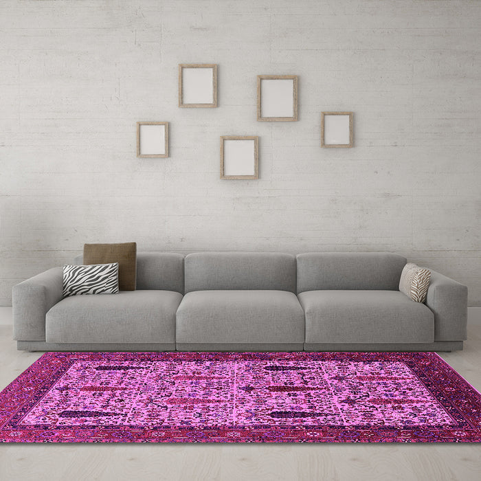 Machine Washable Oriental Pink Industrial Rug in a Living Room, wshurb2109pnk