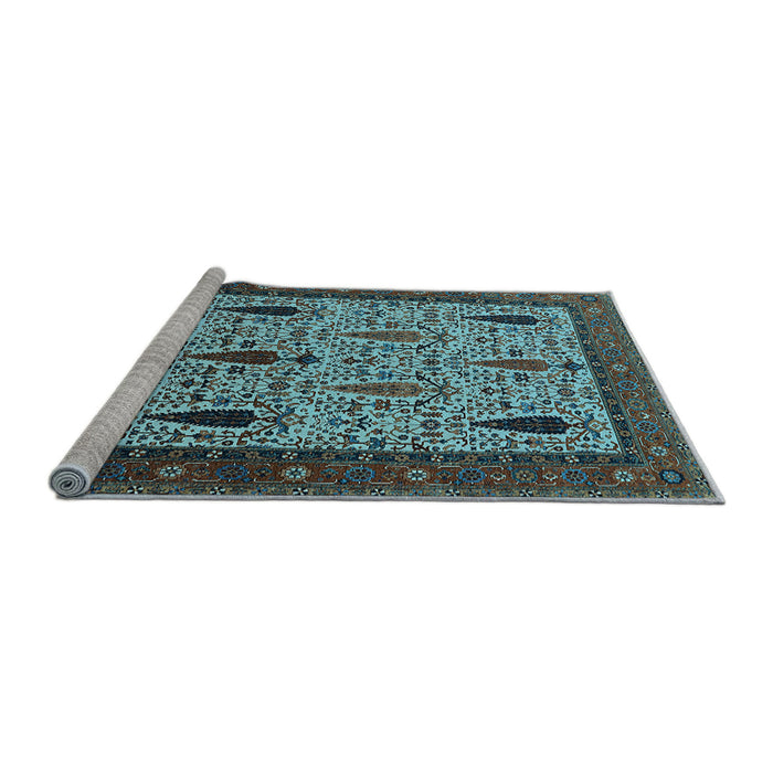 Sideview of Machine Washable Oriental Light Blue Industrial Rug, wshurb2109lblu