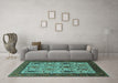 Machine Washable Oriental Turquoise Industrial Area Rugs in a Living Room,, wshurb2109turq