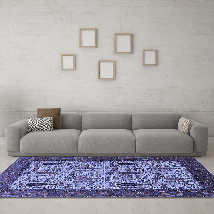 Machine Washable Oriental Blue Industrial Rug in a Living Room, wshurb2109blu