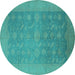 Round Machine Washable Oriental Turquoise Industrial Area Rugs, wshurb2110turq