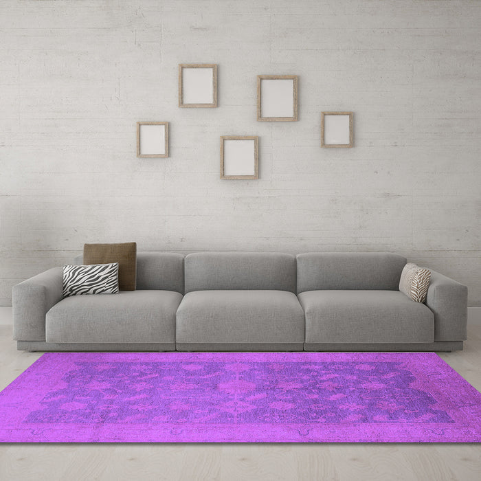 Machine Washable Oriental Purple Industrial Area Rugs in a Living Room, wshurb2110pur